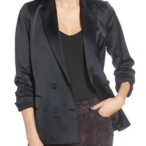 NWOT Chelsea28 Double Breasted Satin Blazer in Black - Size XS - Picture 1 of 11